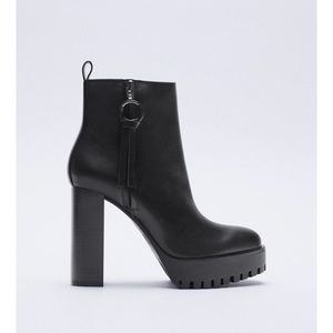 NEW Zara high heel ankle boots. Faux leather. Side zip closure. BRAND NEW